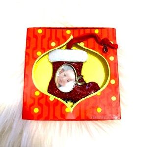 NWT Glittery Christmas Tree Red Stocking Ornament with Photo Frame